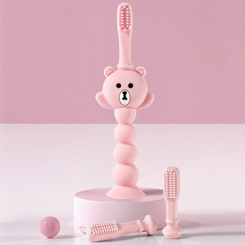 Pink replaceable silicone toothbrush head