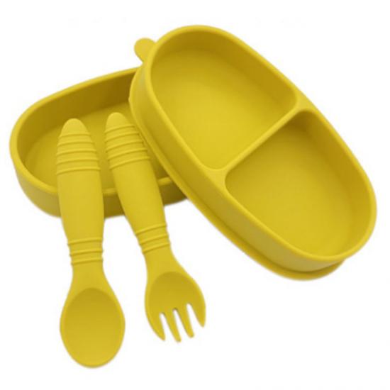 Children's silicone divided dinner suction plate spoon fork set